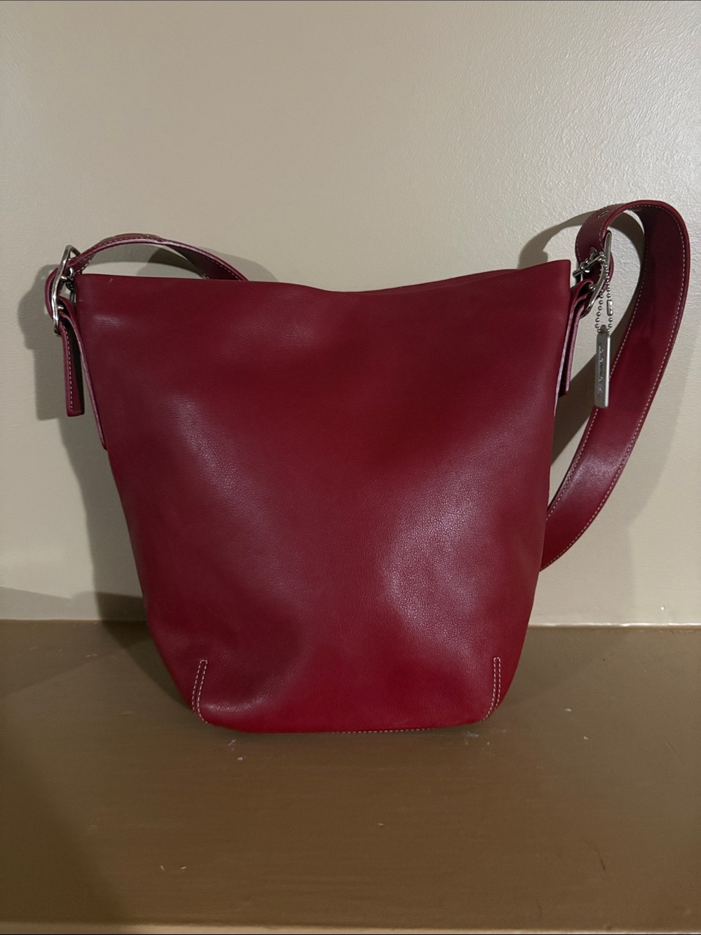 Vintage Coach Leather Bucket Shoulder Bag - Burgundy
